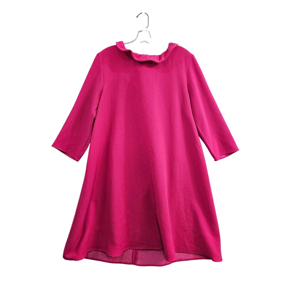 Pomander Place Dress Womens L Pink Solid Bow Back Ruffle Neck High Low Y16648T